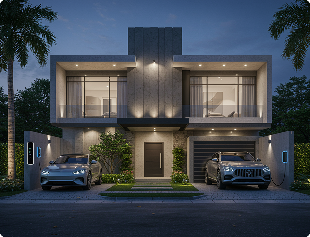 Modern house with palm trees